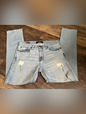 Hollister Light Blue Straight Leg Distressed Jeans